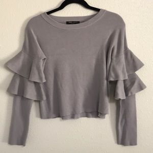Gray double bell sleeve sweater